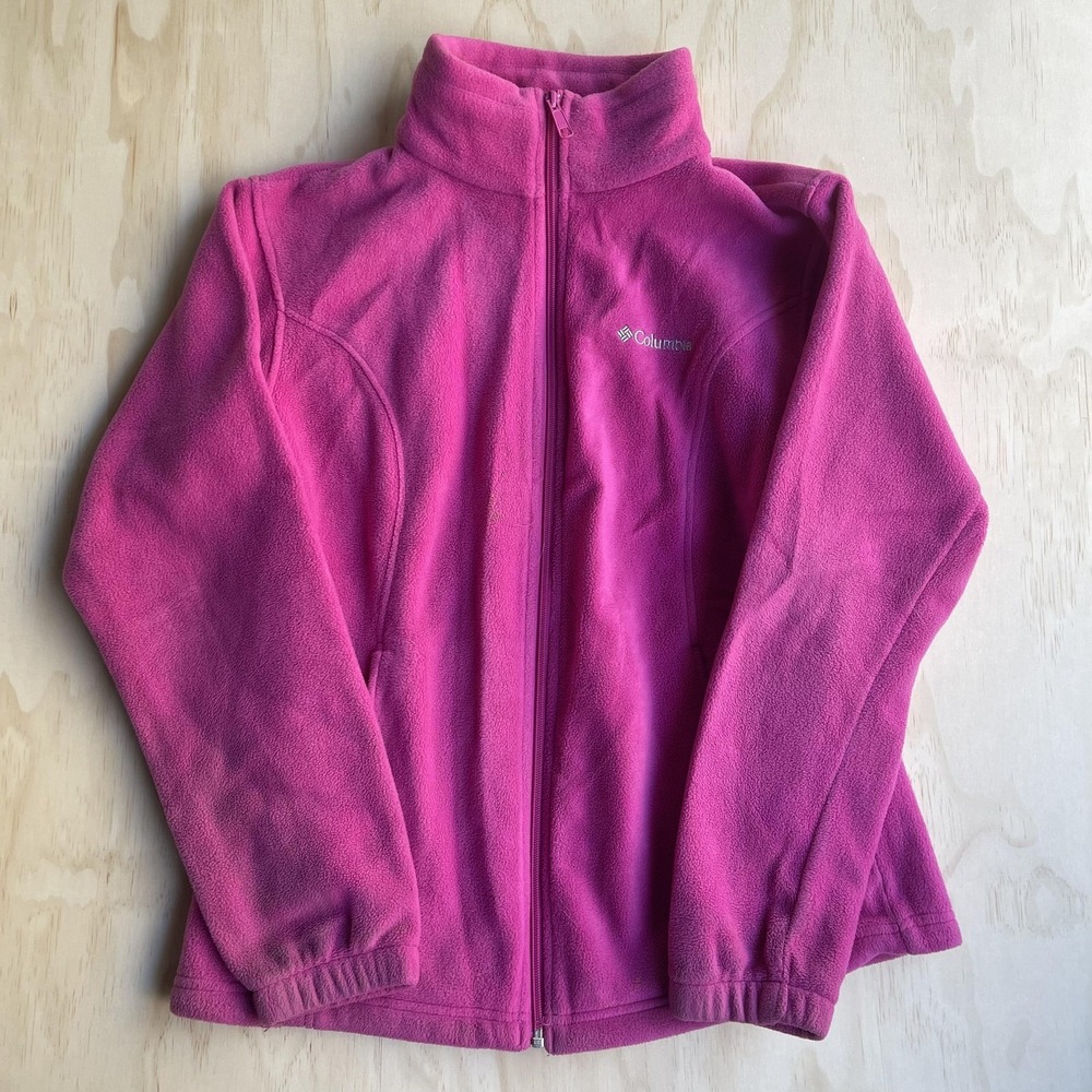 Columbia Fleece Jacket Womens Large Pink Full Zip Pockets Outdoor Casual Warm